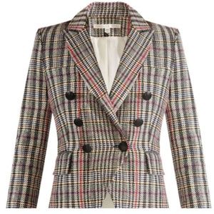 Veronica Beard EMPIRE Dickey Jacket in Multicolored Houndstooth Plaid with Red a
